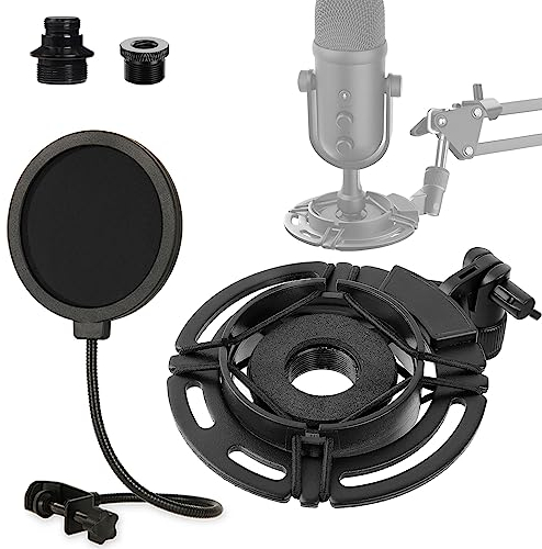 Rigych Mikrofon Shock Mount für Razer Seiren V2 Pro Mic, Professionelle Mikrofonspinne Halterung Clip mit Pop-Filter und 5/8 auf 3/8 Schraube Adapter für Studioaufnahmen und Streaming