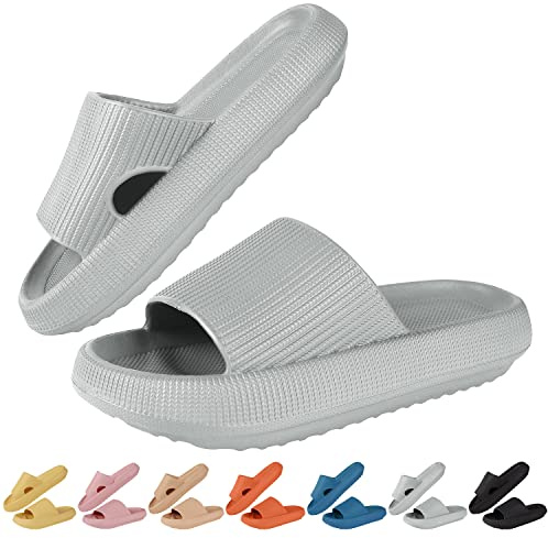 HEPODA Badtofflor för män och kvinnor, tofflor, Cozislides, Cozy Slides, mysiga hemmatofflor för sommaren, badskor, halkfria, som på moln, slip-in, skor, GRÅ, 40/41 EU