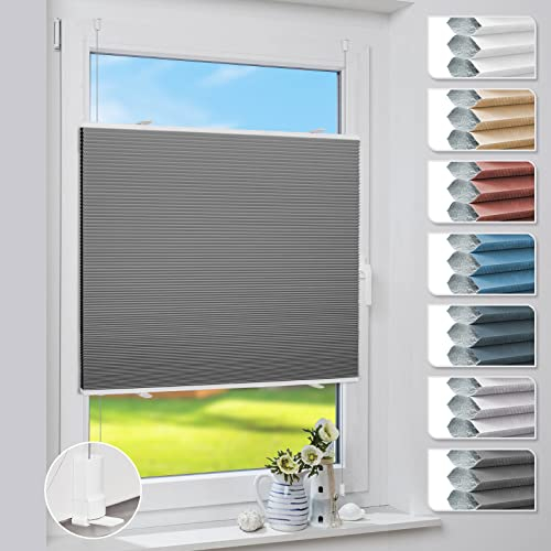 Deswell Plissee Verdunklung Klemmfix Wabenplissee B90 x H120 cm Grau Thermoplissee ohne Bohren Faltrollo für Fenster & Tür, 100% Blickdicht, Sonnen-, Sicht- & Schallschutz Wärmeisolierung