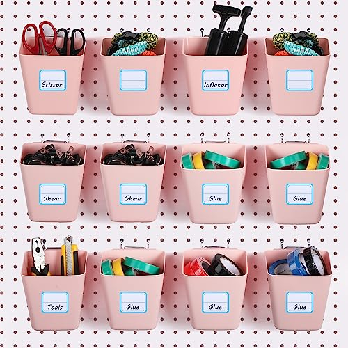 Namalu 12 Pack Peg Board Organizer Accessories Hooks and Labels, Wall Mounted Storage Bins Pegboard Garage Workbench Craft Room (Pink) (MP-Namalu-2444)