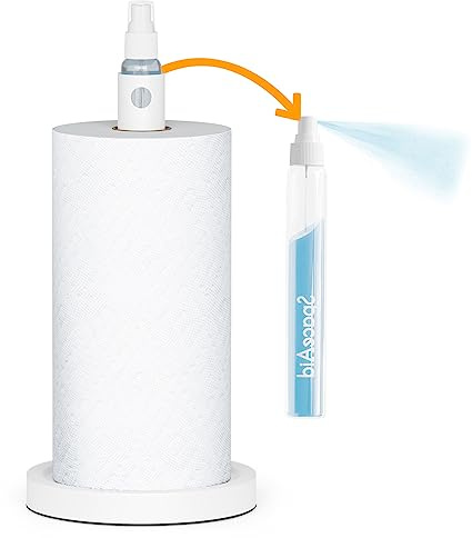 SpaceAid SprayNeat Porte-Serviettes en Papier avec Flacon pulvérisateur, avec pulvérisateur à l'intérieur du Centre, Rouleau d'essuie-Tout pour Cuisine, Salle de Bain, Blanc
