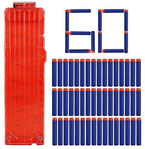 1 Stück Nerf Soft Bullet Pistole Zubehör Kompatibler 18er Clip Magazine Schnell Nachladen Clip mit 60 Stück 7.2cm Eva Elite Hohlkopf Spielzeug Pistole weiche Kugel Zubehör Schaum weiche Kugel