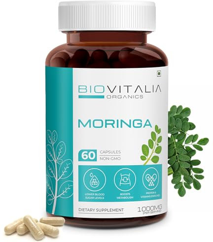 Natural Moringa Leaf Supplement Capsules 1000mg|Nutrient-Rich Superfood with Protein & Vitamins|Moringa Oleifera Extract Capsules for Healthy Living - 60 Vegan Capsules