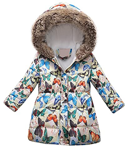 aaSccex Cappotti invernali a maniche lunghe per bambini, giacca invernale spessa e calda, in cotone, con stampa carina, antivento, per attività all'aria aperta, calda pelliccia sintetica, bianco, 110