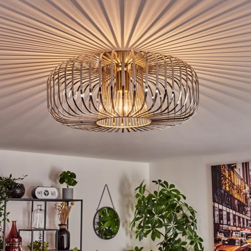HOFSTEIN Deckenleuchte Wemude, moderne Deckenlampe aus Metall in Silberfarben, Lampe für Schlafzimmer, Wohnzimmer, Küche, Flur mit Lichteffekt, Gitter-Optik, 1x E27-Fassung, 40 ⌀ cm, Retro-Design