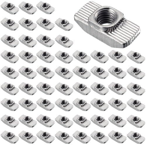 Bikasun 60 Pezzi Dado a T-Scanalatura, Dadi 3030 T Scanalatura Dado M6 in Acciaio al Carbonio, Dado a Testa Martello, Dado con T Nuts Scorrevole per Profilato in Alluminio, Mobili Ecc EU30-M6*15.5*8