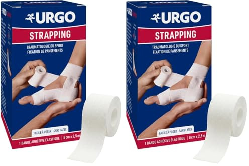 Urgo - Strapping - Bande élastique adhésive - Contention/Fixation de pansements - 1 bande 2,5mx8cm (Lot de 2)