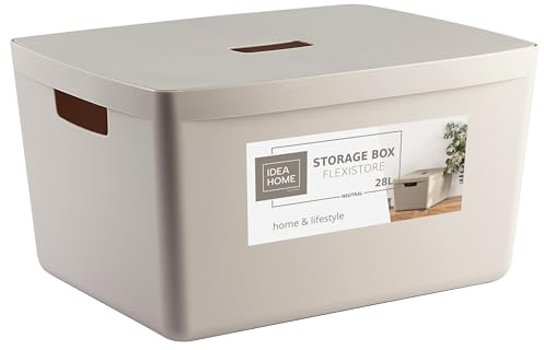 IDEA HOME Scatola di Immagazzinaggio - Contenitori di Plastica per lo Stoccaggio, Scatola di Plastica Organizzatore Cestini - Scatole con Coperchio per il Bagno Scaffale, 28L