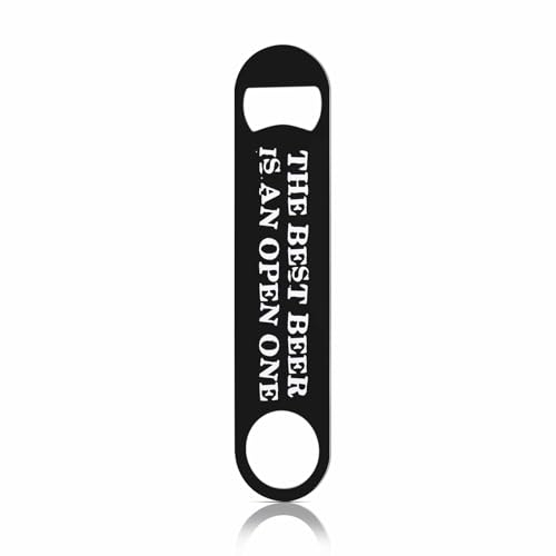 TASDANA Black White Stainless Bottle Opener The Best Beer Is An Open One Flat Beer Bottle Opener Keychain for Home Kitchen Bar Restaurant Party Birthday Gift