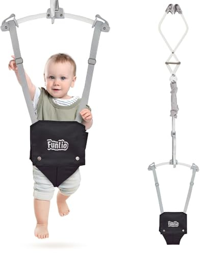 FUNLIO Baby Door Jumper for 6-24 Months (with Door Clamp), Baby Jumper Doorway with Strong Spring & Adjustable Strap, Portable Infant Door Bouncer, Bearing 40 Lbs, CPC & CE Certified- Black