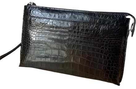 Klassische exotische Krokodilleder-Handgelenktasche für Herren, mit Reißverschluss, groß, Krokodilleder-Handtasche, Schwarz, 30cm(Width) x 18cm(Height) x 4cm(Deep), Mode und Freizeit