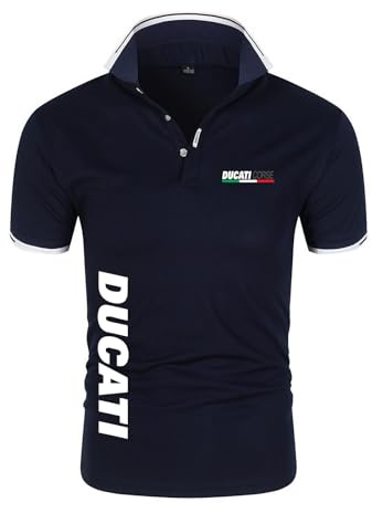 JUMBOZ Shirt Herren Sportshirt Du.c a_ti, Regular Slim Fit Turnup Kurzen Ärmeln T-Shirt, Golf Sports Outdoorshirts Laufshirt Streetwear -Navy Blue||L