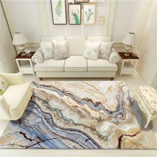 RUGMRZ Teppich Wohnzimmer Kurzflor 80x150CM Waschbare Couch Blau Rutschfester schallisolierter bunter großer mit abstraktem Design
