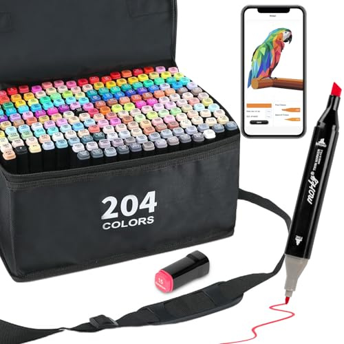 AEDAGA 204 Couleurs Feutre a Alcool avec APP Gratuit,Marqueur Alcool Pour Anime, Manga, Dessin, Croquis et Calligraphie, Fournitures Artistiques pour Adultes et Enfants