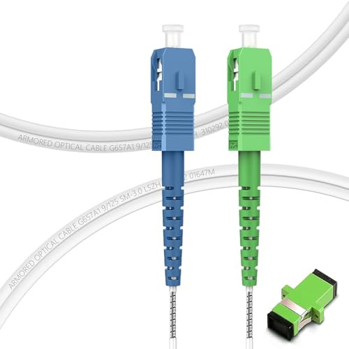 FLYPROFiber 10m Câble à Fibre Optique en Acier Blindé SC/APC à SC/UPC, (Freebox) - Rallonge/Jarretiere Simplex Monomode