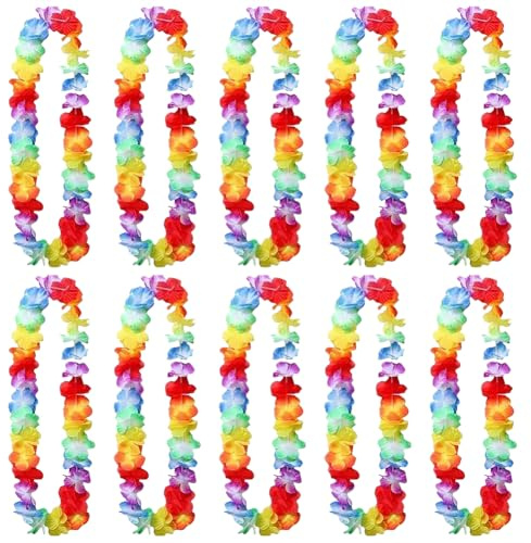 Künstliche Hawaii-Blumen-Girlande, Halsschlaufe, Hawaii-Leis, Luau-Halsketten, bunte tropische Blumen, Halskette, Strand, Luau-Thema, Geburtstagsparty-Dekorationen, 12 Stück