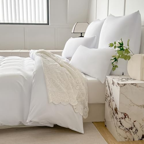 Amolavet Sommer Bettwäsche 135x200 Weiß Uni Gebürstete Mikrofaser Super Weich & Atmungsaktiv Pflegeleicht & Bügelfrei 2 Teilig Bettbezug Set mit Reißverschluss für Einzelbett