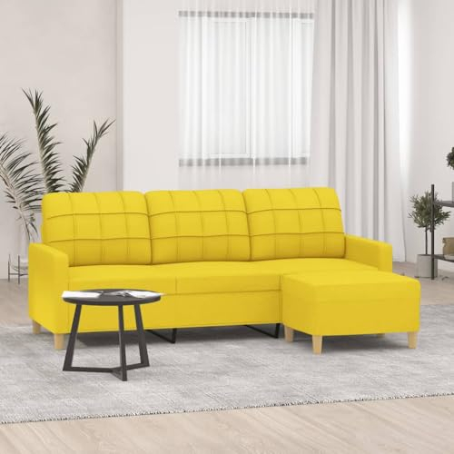 Willood 3-Sitzer-Sofa mit Hocker Ausgestattet mit Handläufen, Pedalen und einem stabilen Rahmen Stoff Sofa mit Fußhocker Hellgelb,180cm