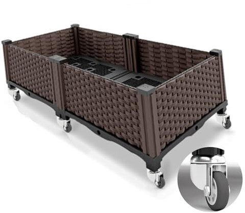 Orto Terrazzo, Orto Rialzato da Esterno, Cassette da Giardino in Plastica, Ruota Universale in Metallo a 360°, for Piante da Giardino, Ortaggi, Erbe e Fiori, Profondità 20 cm