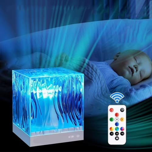Luminorth Cube Ocean Lamp Aurora Borealis Ocean Wave Projector Adjustable Crystal Table Cool Light for Home Office Bar Restaurant Water (Square)