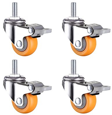 Stuhlrollen, Stuhlrollenersatz, Rollen for harte Böden, Parkett, Teppich, Laminat und Fliesen, Rollen, 360-Grad-Drehgelenk, orangefarbene Rollen, 1/1,25/1,5/2 Zoll, Nylonräder, geräuschloser Einkaufsw