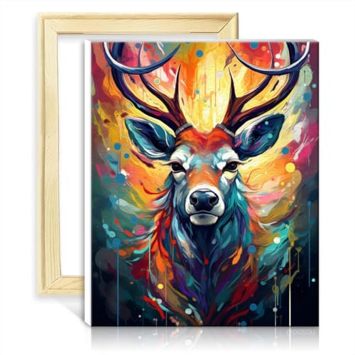 LiHEQING Ölgemälde „Hirsch“ auf Leinwand, Malerei für Erwachsene mit Pinseln und Acrylpigment, Haus, Art-Deco-Kunsthandwerk, ohne Rahmen (60 x 75 cm)