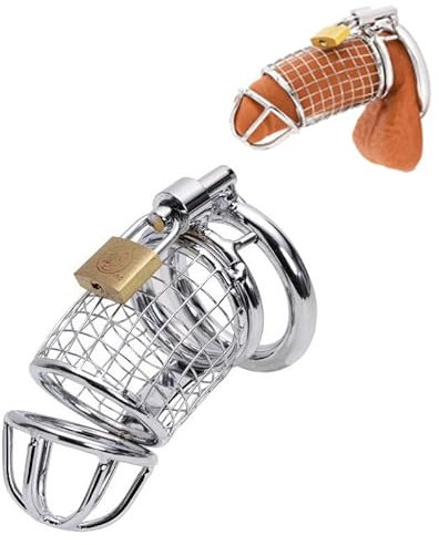Gabbia per Pene – Peniskäfig in Metallo per Uomini, Cock Cage SM Fetish con Anello Regolabile e Lucchetto, Cintura di Castità per Bondage e Astinenza