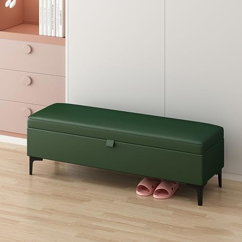 Ottomane aus grauem Leder mit Stauraum für Schlafzimmer, gepolsterter Holzeingang/Bettsitz mit schmalem Design, dunkelgrau