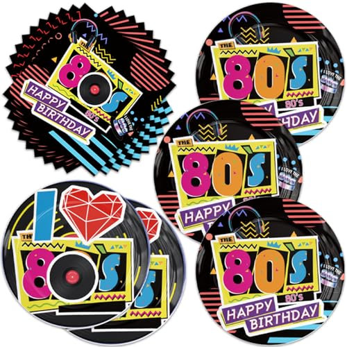 40Pcs 80's Birthday Party Plates and Napkins for 20 Guests - 80's Themed Party Decorations for Kids Baby Shower Birthday Supplies