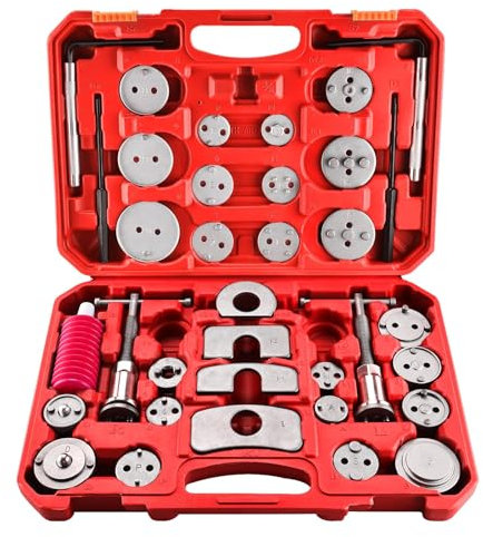FreeTec Kit di Attrezzi per Pinza Freno a Disco 35 Pezzi, Strumento Robusto per la Compressione e la Rotazione dei Pistoni della Pinza Freno per la Sostituzione delle pastiglie Freno