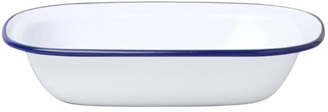 HOCHSTE® Falcon Enamel Oblong Pie Dish - Traditional White Baking Tray with Blue Rim, Oven Safe Up to 270°C, Dishwasher Friendly, Perfect for Pies, Puddings & Roasting White 1 Pack - 20x15x4.5cm