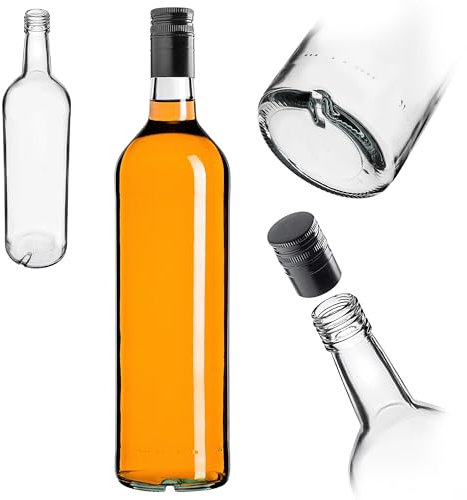 KADAX bouteille en verre à remplir - 1 l - Liqueur vides avec bouchon à vis - Jus de fruits - Bouteilles pour liqueur, eau-de-vie (noir, longue)