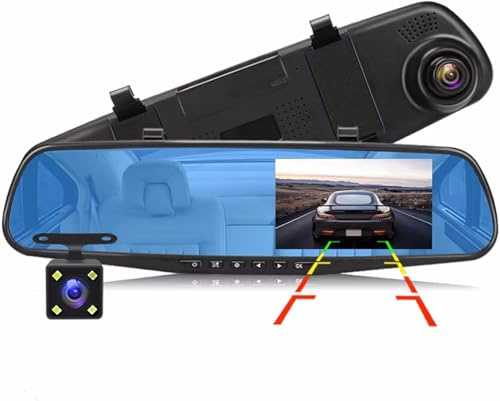 Dash Cams for Cars Front and Rear Dual Lens HD 1080P 4. 3 Car, Dash Cam Front and Rear DVR Rearview Mirror Camera Dash Cam Video Recorder Motion Detection Loop Recording