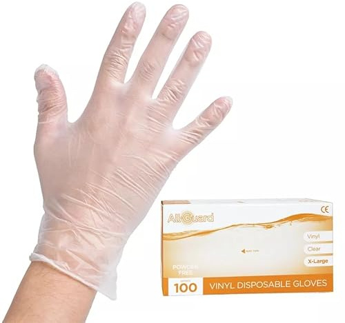 Venuscello 100 x Extra Large Vinyl Disposable Gloves Clear - Powder Free & Latex Free – Strong & Durable Plastic Gloves for Food Prep, Tattoo, Hairdressing & Medical Use – Non-Sterile & Ambidextrous