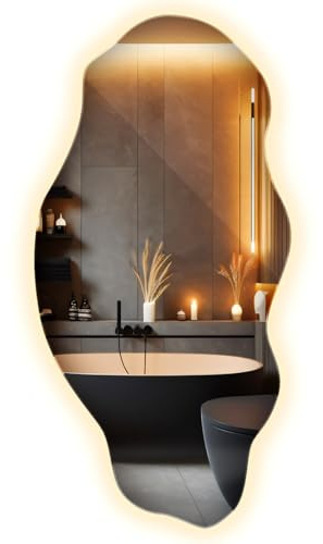 LED Spiegel Unregelmäßige Form 40x80 cm | Warmweiß Licht | Badspiegel mit Beleuchtung | Wandspiegel Modern | Designspiegel Badezimmer | Schminkspiegel | Ohne Rahmen | Dekospiegel