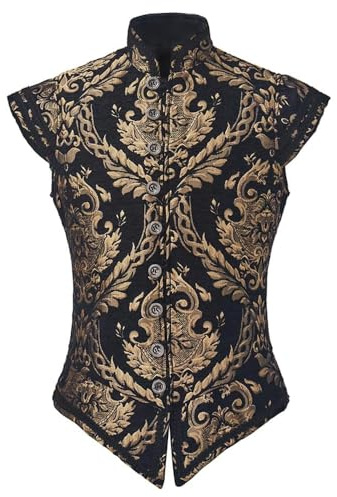 Diajosa cos Mens Tudor Doublet Vest Victorian Medieval Renaissance Tudor Prince King Costume Ren Faire Jerkin Vest Waistcoat (Black Gold, M)