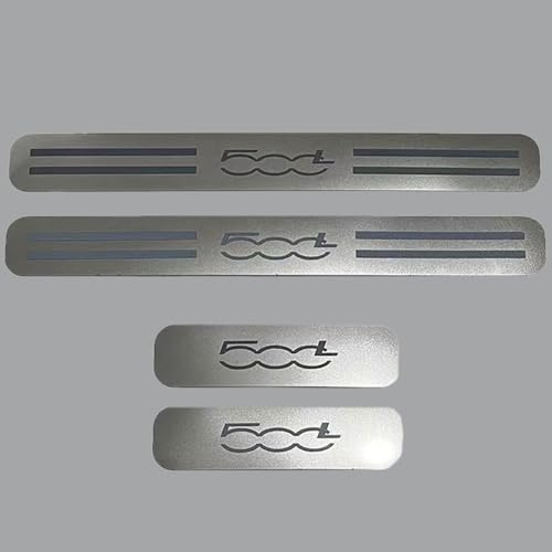 JYMLOV 4 Pezzi Acciaio Inox Battitacco per Fi-at 500L Protezione Battitacco Soglia Auto Protezione Ingresso Porta Copertura Piastra Facile Installazione,Silver