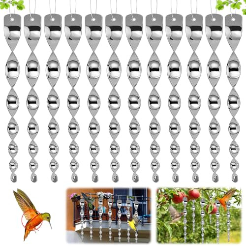ZTBFHLZQ 12 Stück Reflektierende Vogelschreck,Windspirale Vogelabwehr,Silber Reflektierende Vogelschreck,Windspiel Vogelschreck Vogel Abwehr Garten Dekoration Zur Balkon und Garten
