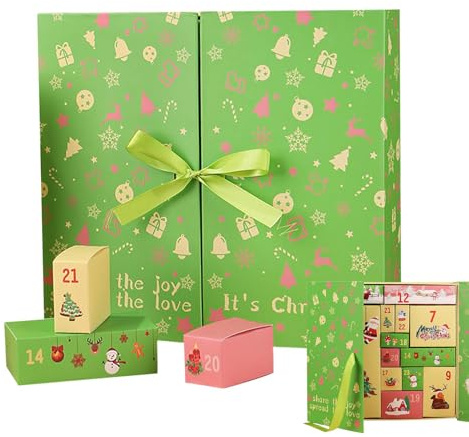 Foldable Christmas Countdown Calendar Present Box, Fill Your Own Advents Calendars, 24 Days Countdown to Christmas Boxes, Creative Empty Present Box for Candle Chocolate Toys