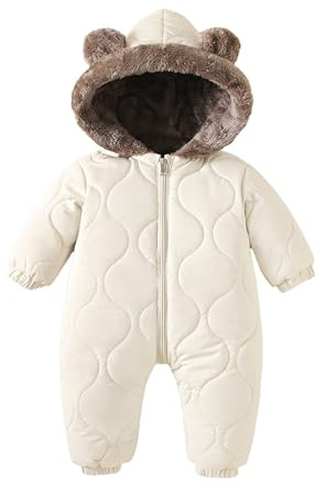 Yanmucy Baby snödräkt tjock fleece varm babyrock vinter overall barnvagn kostym spädbarn flicka pojke sparkdräkt kläder 0-24 månader, Vitt, 0-6 Months