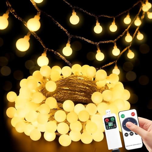 Sprifityy 27m Catena luminosa per esterni, 200 LED, a batteria con timer
