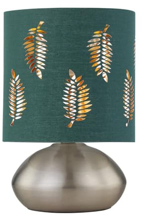 Jenson - Brushed Chrome Touch Table Lamp with Dark Green Fern Shade