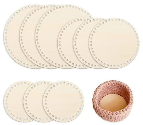 HMCEY 9 PCS Base para Bolsos Crochet Redondo 15/20/25 CM,Base Madera Cesta Natural,Fondo para Bolsos de Ganchillo,Suelo de Madera para Ganchillo,Bases Cesta de Bricolaje para Manualidades de Cestería