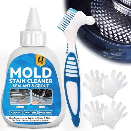 JOYAONE Mold Stain Cleaner Gel, 8 Fl Oz Washing Machine Cleaner with Brush, Mold Cleaner Gel for Front Loader Washing Machine Seal, Bathroom Grout, Kitchen Sink, Shower, Refrigerator Strip (Basil)
