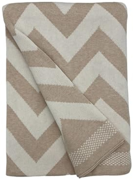 Cotton Cashmere Chevron Throw - Luxurious & Soft - Makes The (Dune & White)