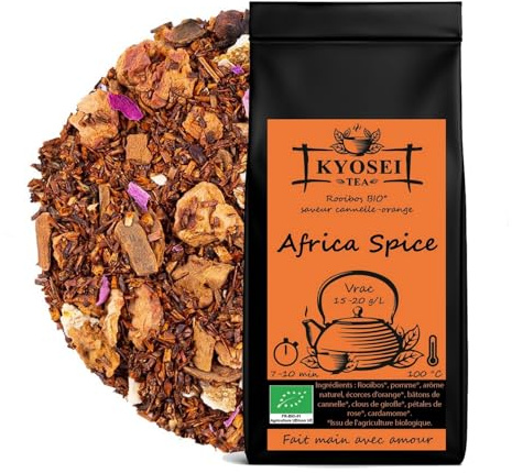 Kyosei Tea – Rooibos Bio “Africa Spice” – Vrac 100 g – Rooibos Naturel, Cannelle & Orange – Clou de Girofle & Cardamome – Sans OGM & Sans Gluten