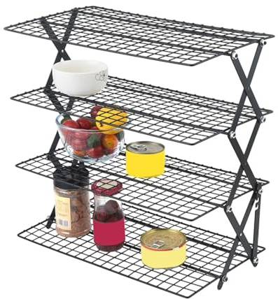 Wire Cooling Rack - Heavy Duty 4-Tier Foldable Organizer,Bread Cooling Rack Cooking Accessories,for Bread Cake Pizza Dessert Vegetable Roasting Cooking Grilling Bakers