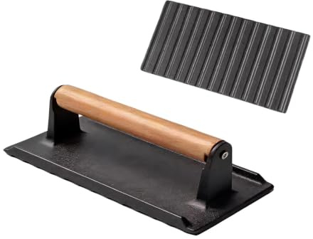 Smash Burger Grill Press, batterie de cuisine avec manche en bois de fer, presse à viande antiadhésive avec poignée ergonomique, outil de grillade robuste, accessoire de cuisine pour barbecue, équipem
