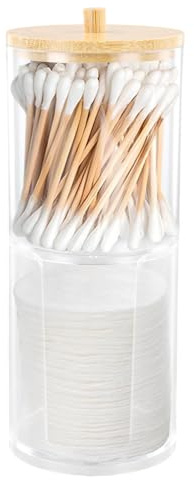 Kuleyang Dispenser per dischetti di cotone, organizer in acrilico trasparente con coperchio per dischetti di cotone, Q-tips, tamponi, trucchi e articoli da toeletta, soluzione per il bagno e i viaggi