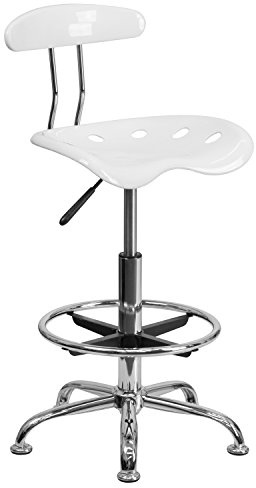 Flash Furniture Sgabello da Disegno con Seduta Stile Mezzadro, Bianco Lucido e Cromo